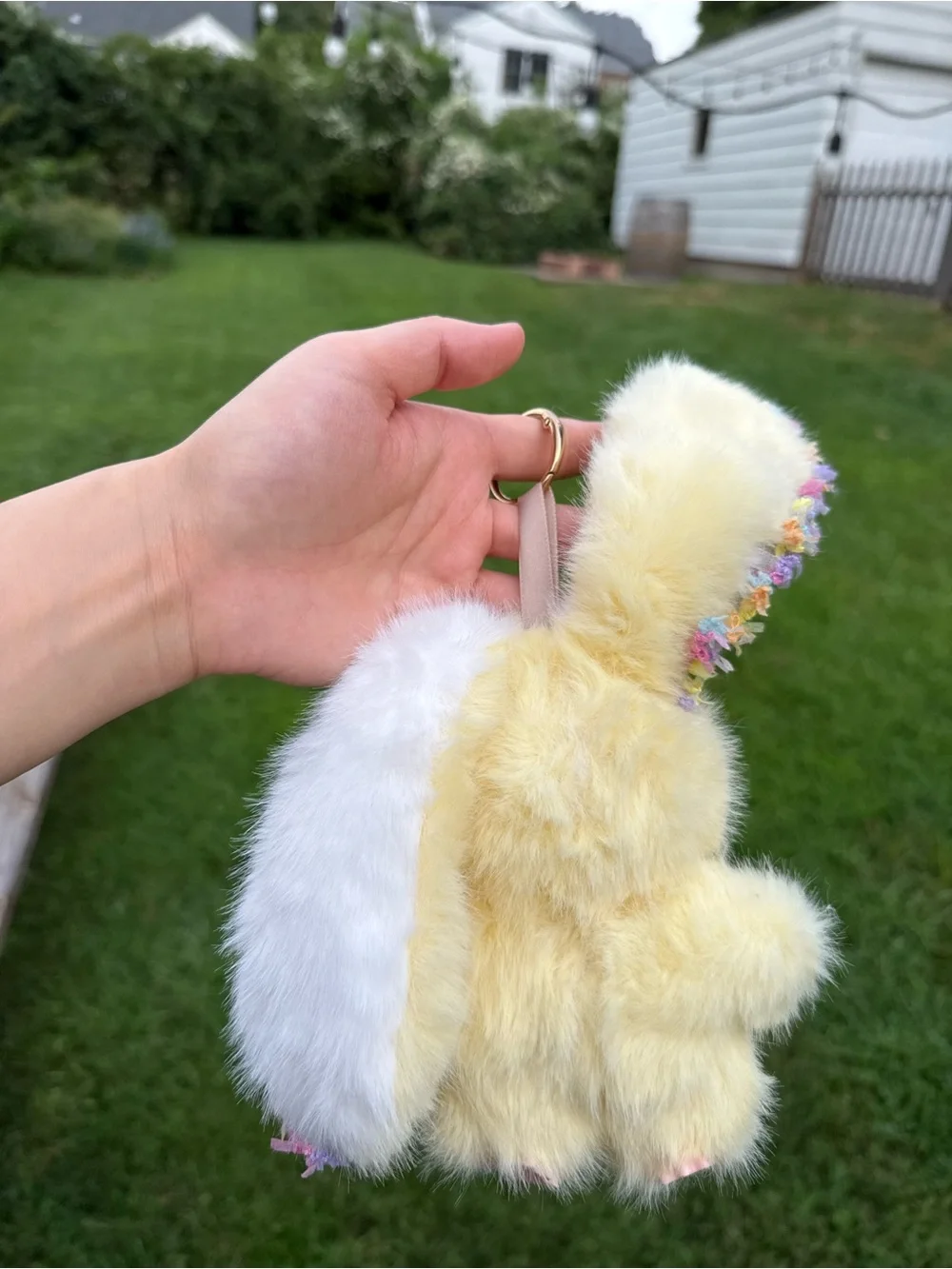 Cute Yellow Bunny Plush Keychain Baby Three with Pink Bow and trim-Gift for Kids